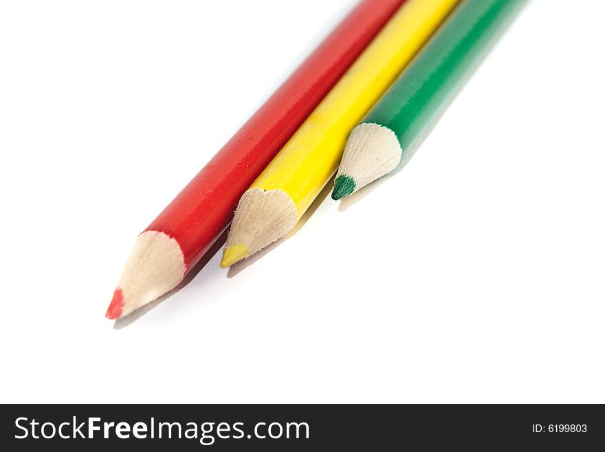 Colored pencils against a white background color
