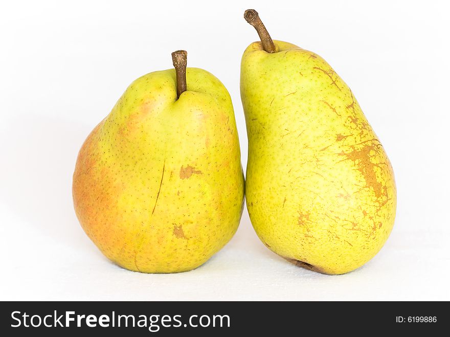 Two pears isolated white background