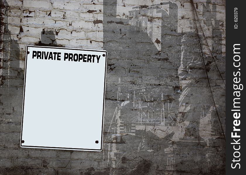 Private property plate on brick wall with New York background
