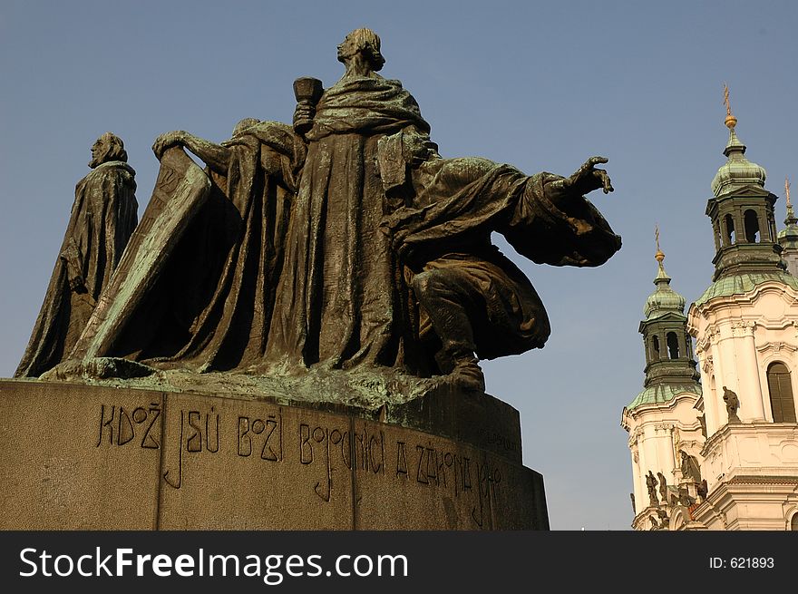 Jan Hus Monument in old town square, central Prague. Jan Hus Monument in old town square, central Prague