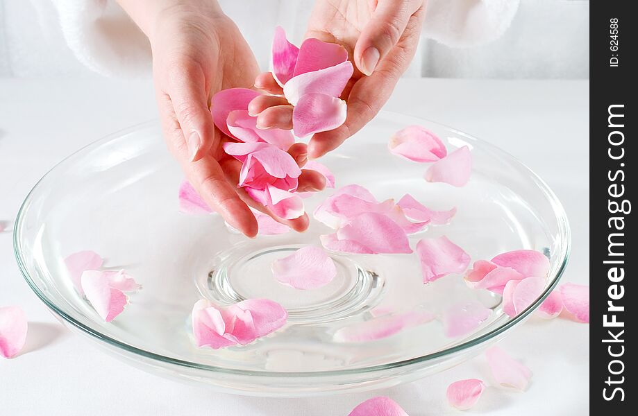 Preparing for rose petal spa