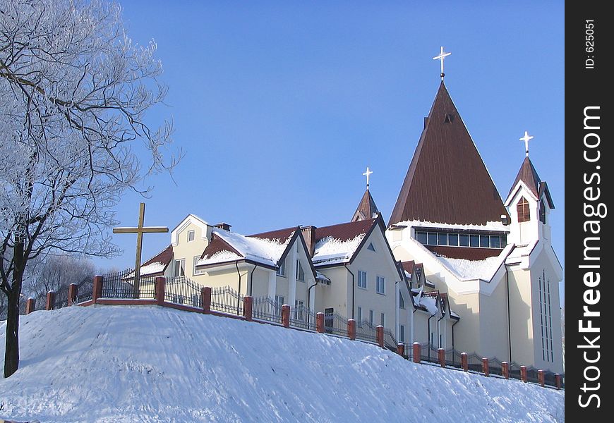 Catholic church recently constructed in small Russian city