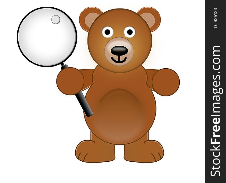 A Teddy Bear Holding With A Magnifying Glass