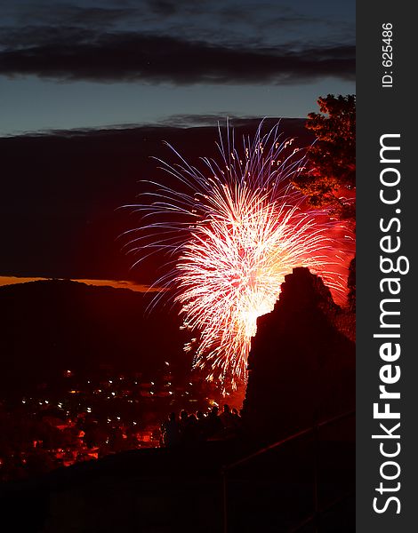 Night landscape with fireworks. Night landscape with fireworks.