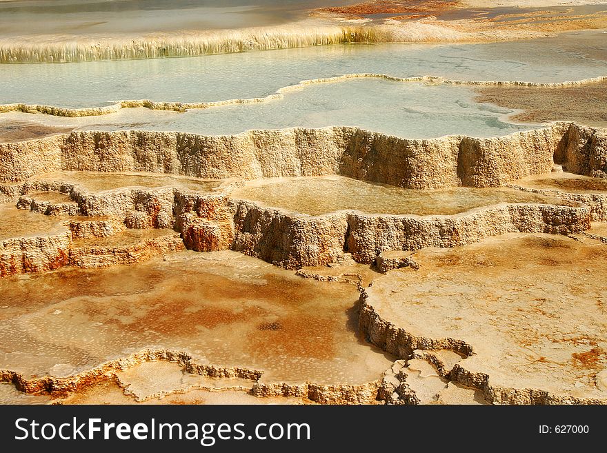 Mineral shelves at mammoth hot springs, Yellowstone