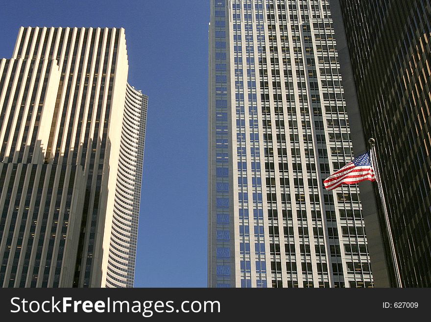 Flag in front of buildings