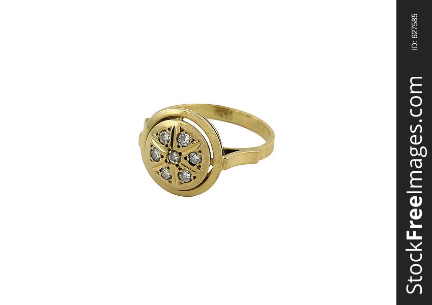 Jewelery gold ring with diamond isolated.