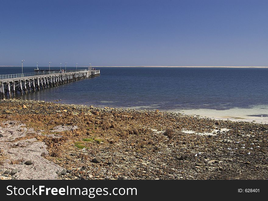 The Port Victoria jetty and beach, South Australia. The Port Victoria jetty and beach, South Australia.