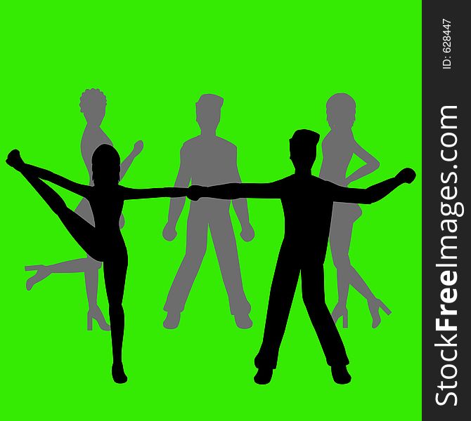 Silhouettes of people dancing - on green background- additional ai and eps format available on request. Silhouettes of people dancing - on green background- additional ai and eps format available on request