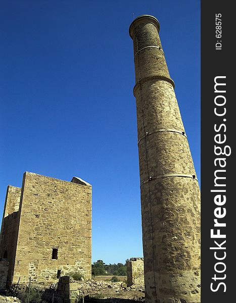 The restored ruins of the Hughes engine house. It was used to extract copper ore in the 19th century. Moonta Mines, South Australia.