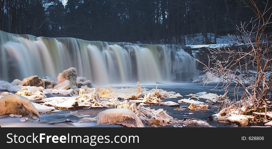 Waterfall Keila-joa in winter evening. Waterfall Keila-joa in winter evening