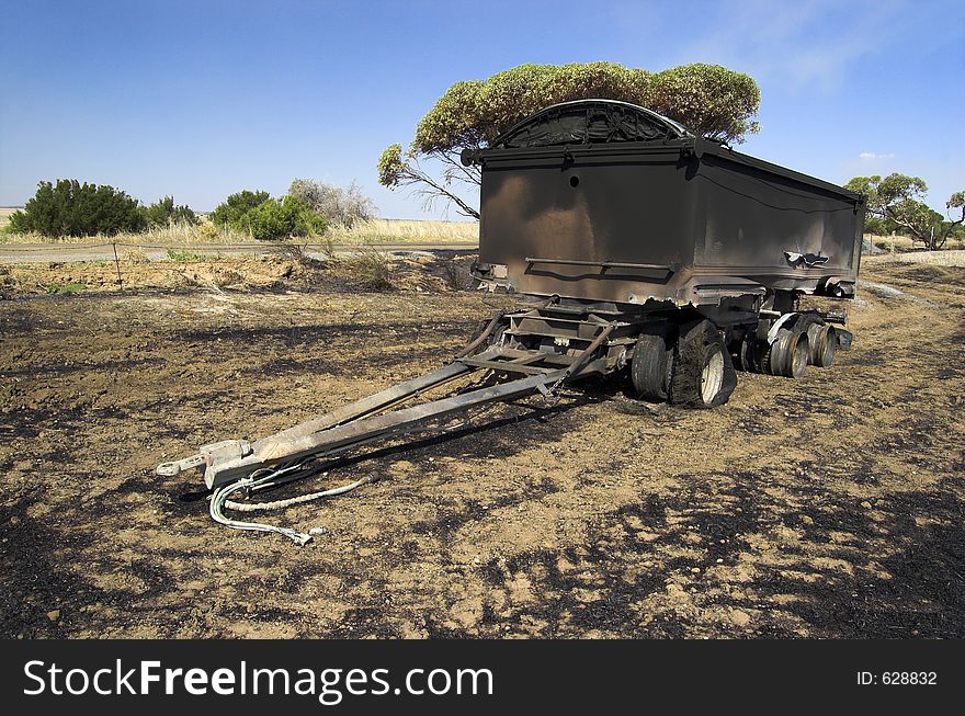 The burnt out wreck that was a truck trailer. The burnt out wreck that was a truck trailer.