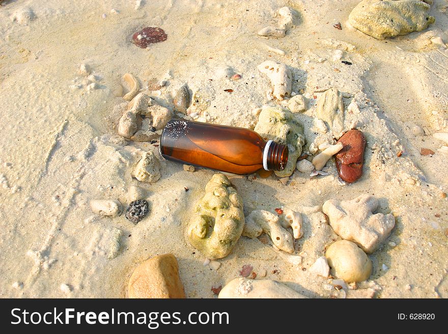 Bottle on the sand.