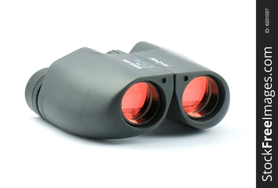 Binoculars with red glass on white. Binoculars with red glass on white
