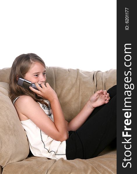 Girl on phone in chair