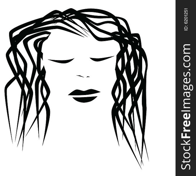 Stylized illustration of the face of a depressed woman. Stylized illustration of the face of a depressed woman