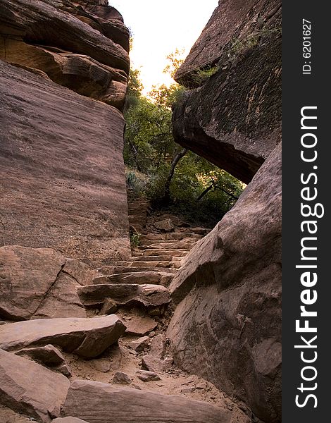 Stairs on the Emerald Pool trail. Stairs on the Emerald Pool trail