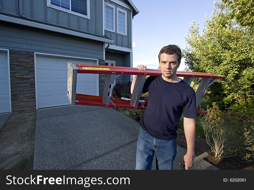 Man With Ladder And Hammer - Horizontal