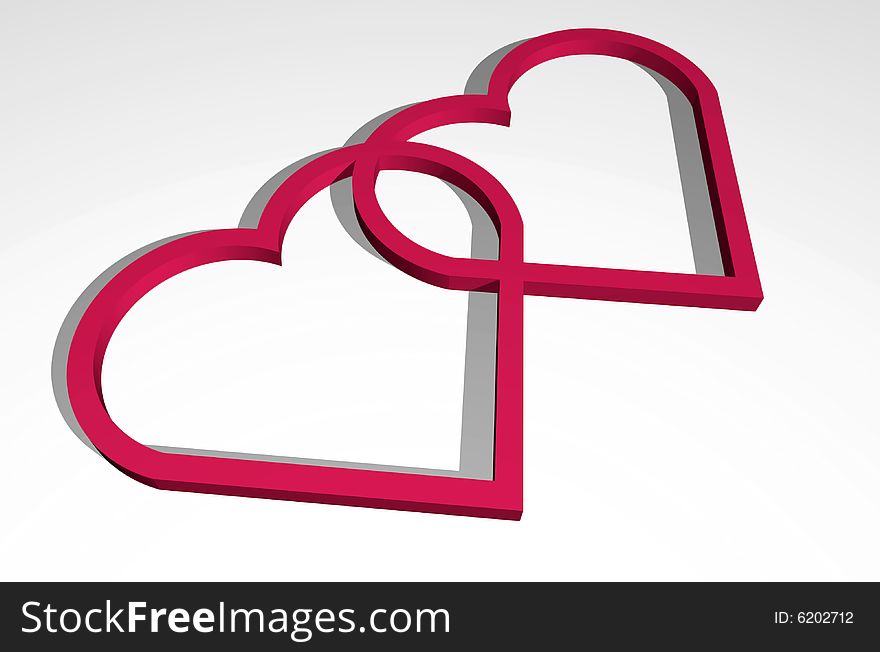 Abstract Valentine background with red hearts isolated over white