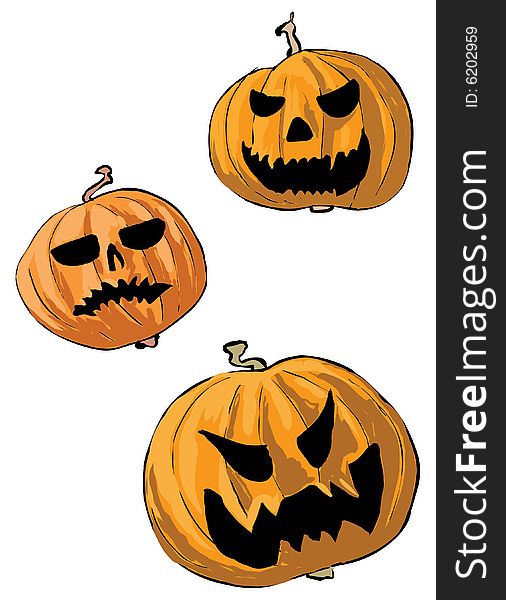 Three Halloween pumpkins vector illustration