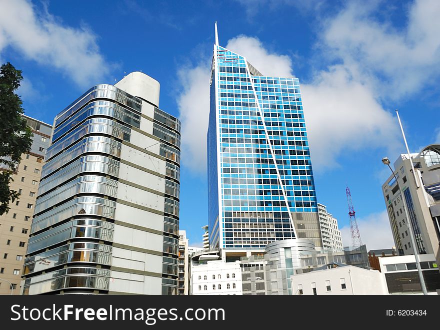Modern building  on a background of blue sky