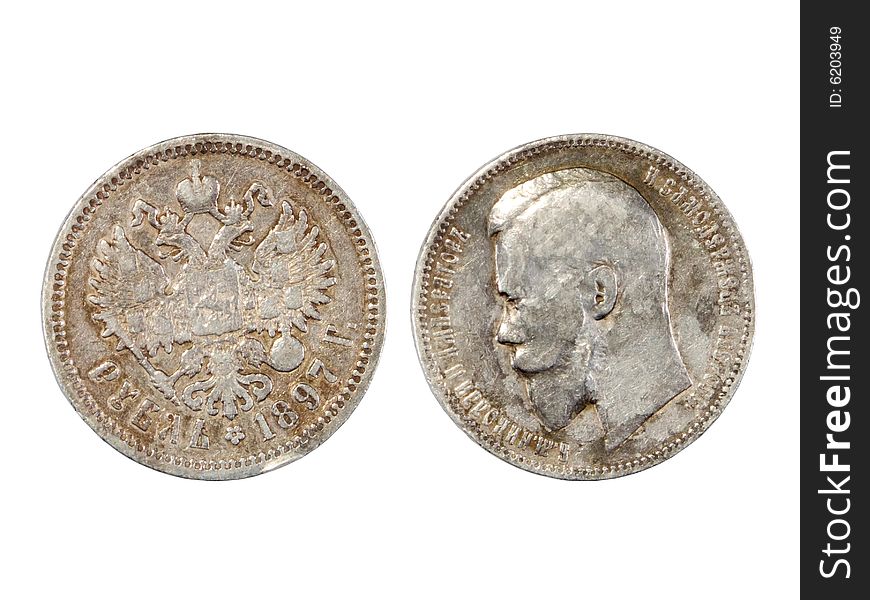 Coin of 19 centuries isolated on a white background