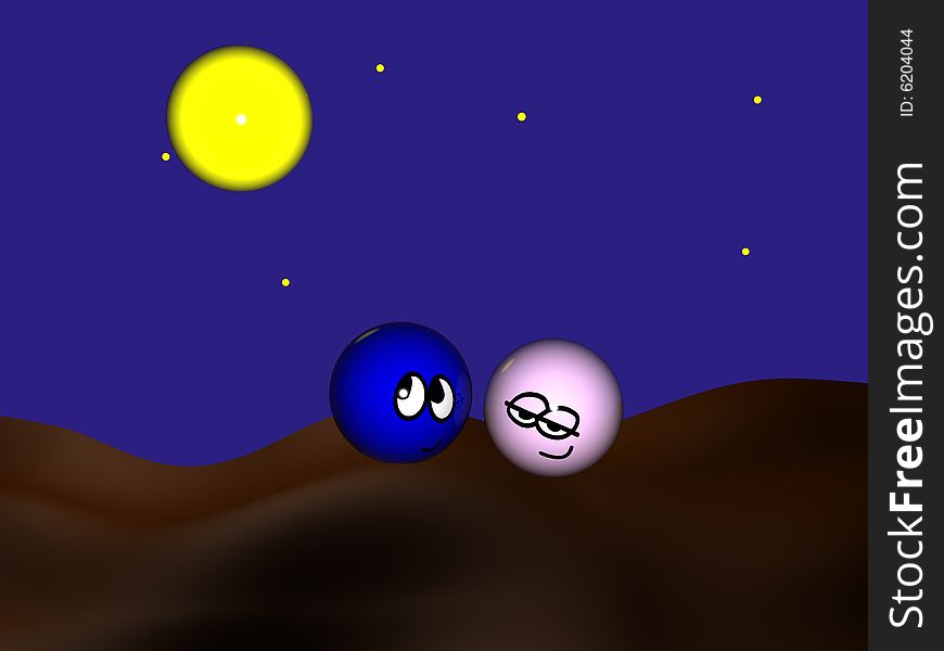 Couple of 3d persons  embracing by moonlight. Couple of 3d persons  embracing by moonlight
