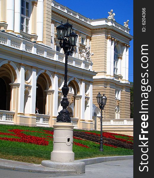 Street lanterns near famous Odessa opera theatre. Street lanterns near famous Odessa opera theatre.