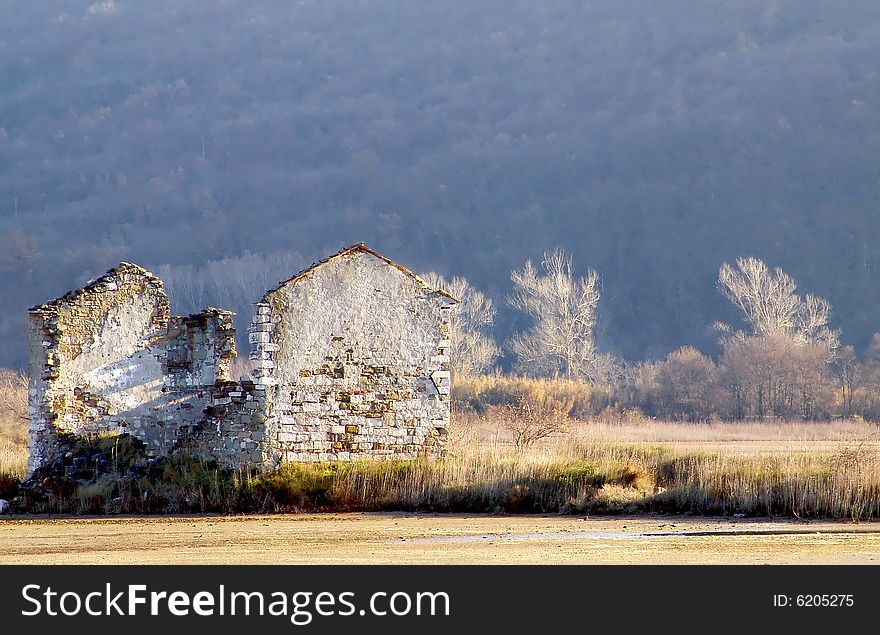 The remains of a salt-maker's house in Secovlje Salina National Park in Slovenia