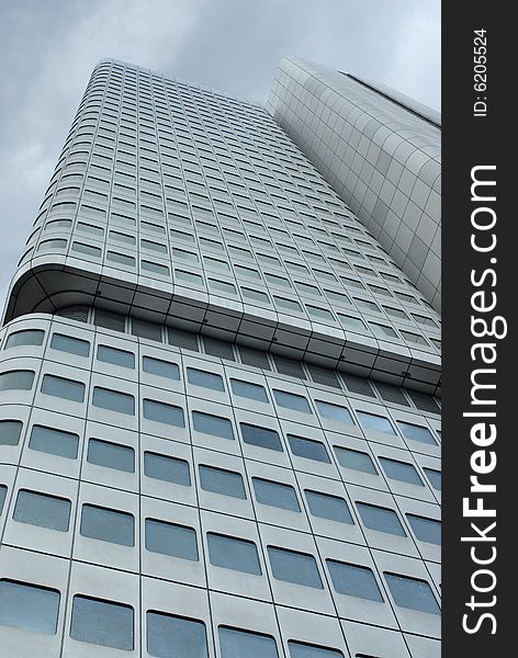 Skyscraper with rectangular windows  in the  city of Frankfurt, Germany