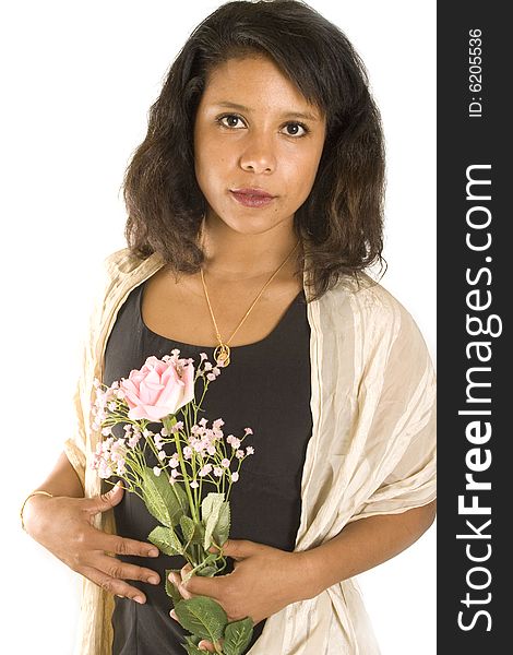 Portrait of a young attractive woman with flowers