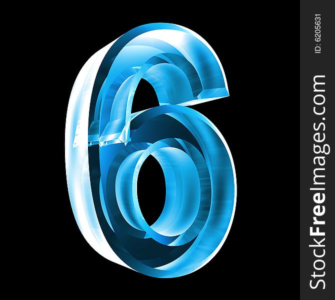 3d Number 6 In Blue Glass