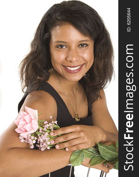 Portrait of a young attractive woman with flowers