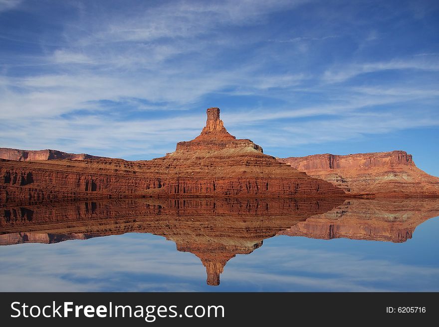 Red rock  reflections of Southern Utah with blue sky and clouds. Red rock  reflections of Southern Utah with blue sky and clouds