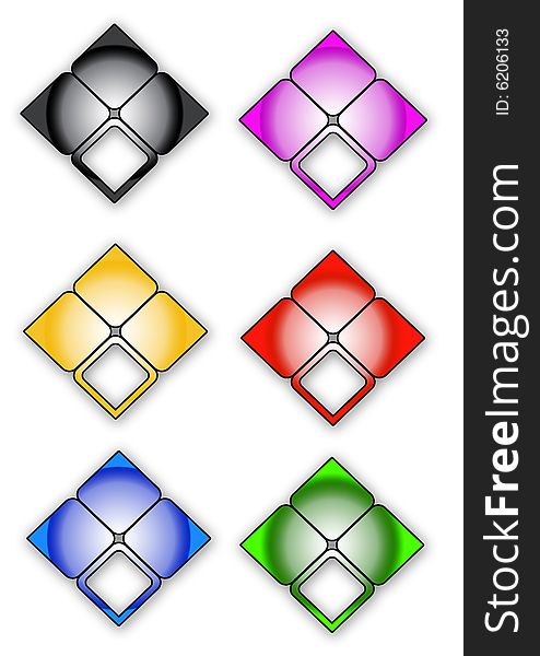 Six squares in a white background