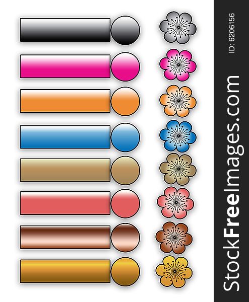 12 web buttons in varying colors.