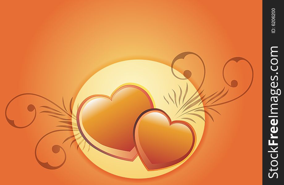 Two hearts in a orange background