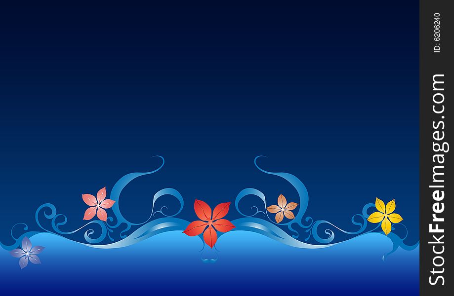 A floral design in a deep blue background.