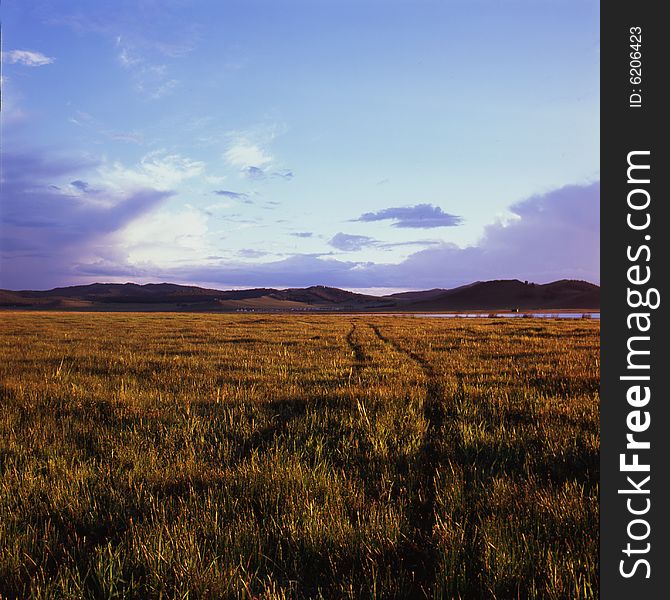 Sun set on grassland , Bashang