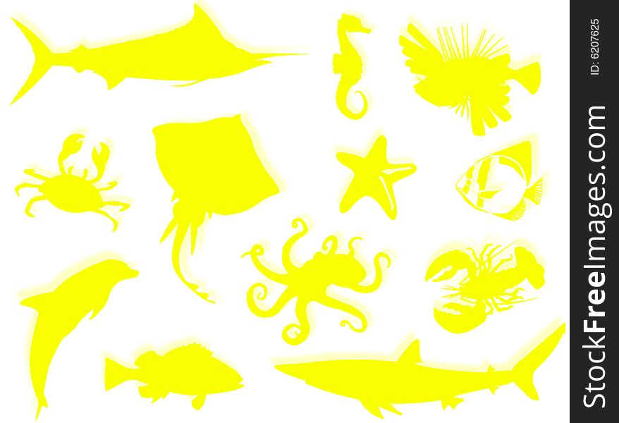 Sea-life black silhouette for this sea-life background. Sea-life black silhouette for this sea-life background