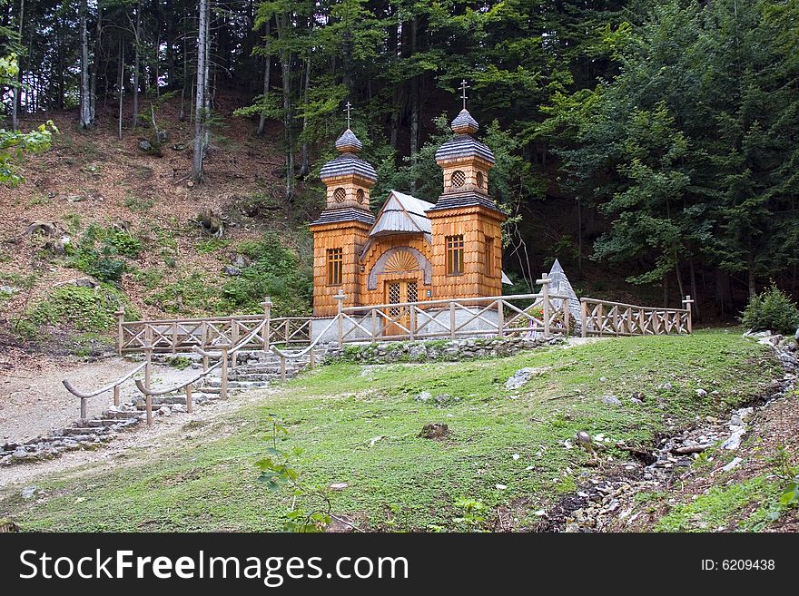 Russian chapel high in the woods.