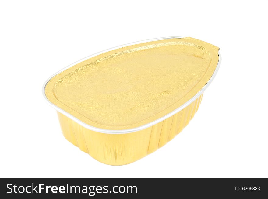 Can of foil. Golden color. Isolated on a white background