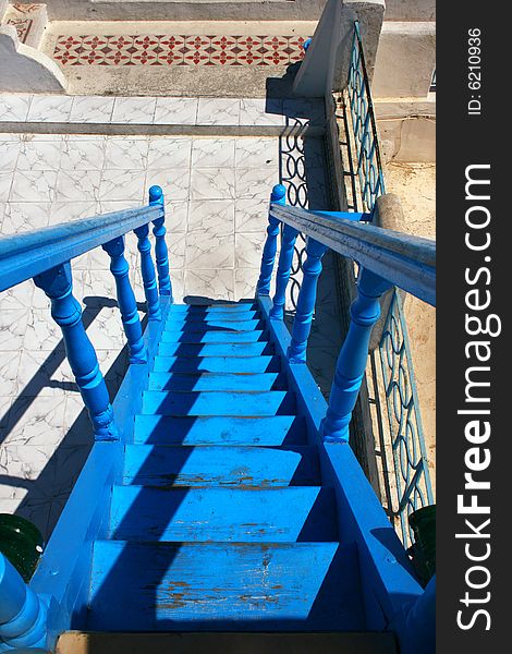 Blue ladder in national style the Tunisian of architecture