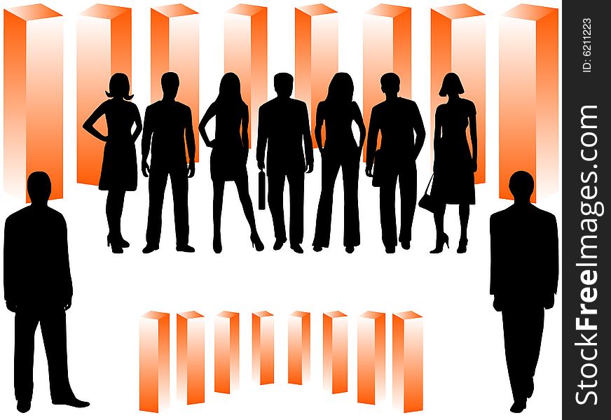 Illustration of business people, orange