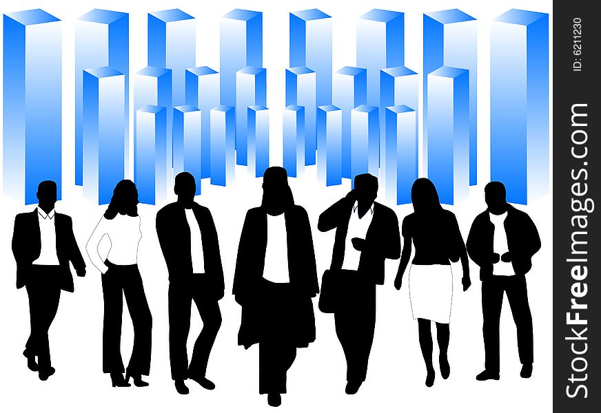 Illustration of business people, blue