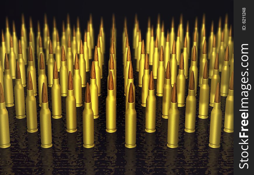 3d bullets on the black background