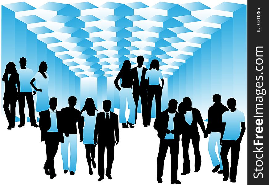 Illustration of business people, blue