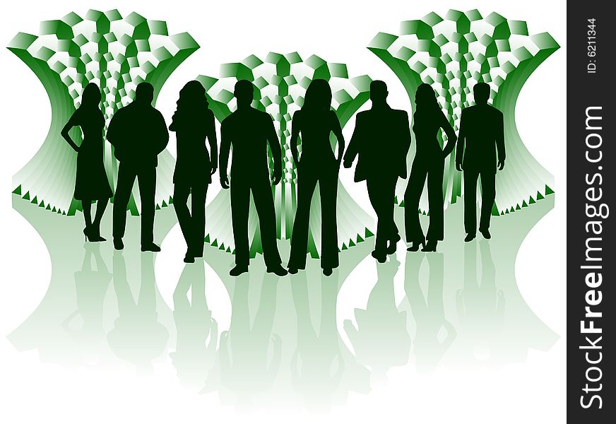 Illustration of business people, green
