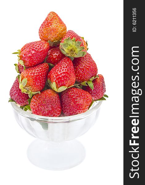 Bowl of ripe strawberries on a white background