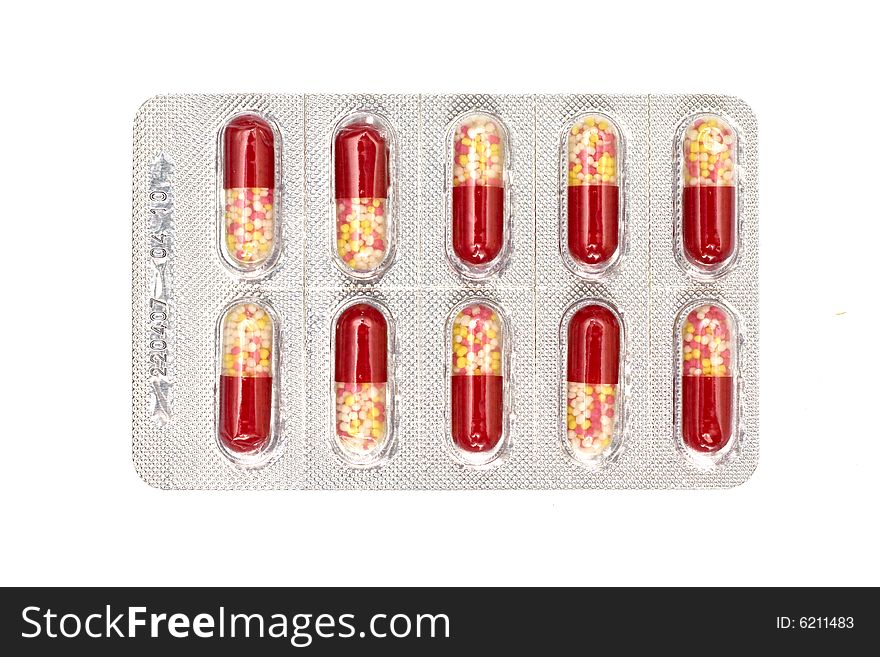 Medical pills on a white background